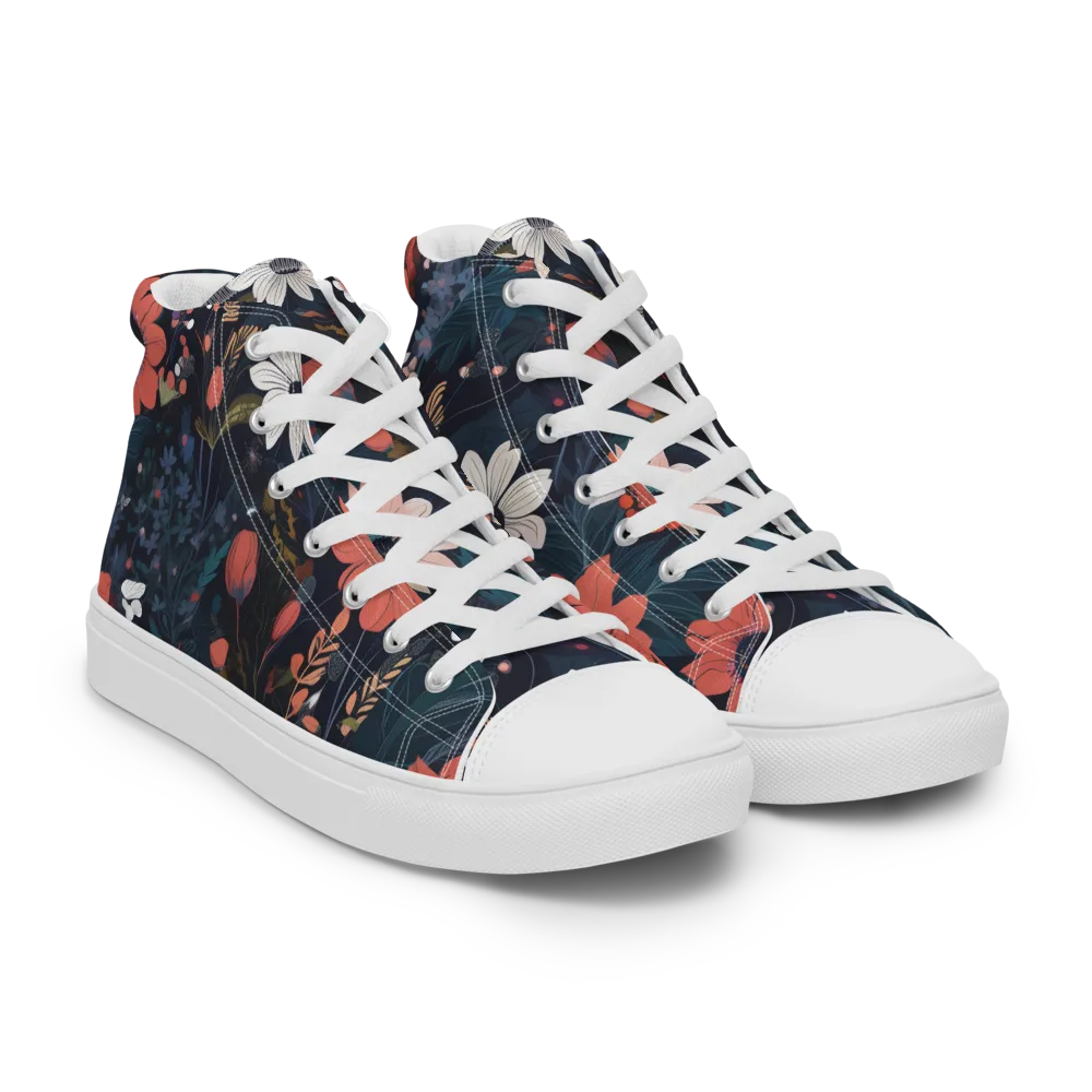 Coral Nocturne on Men's High Top Canvas Shoes — Right Front