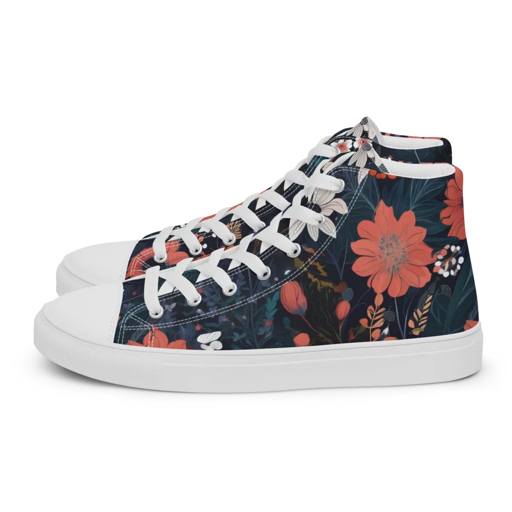 Coral Nocturne on Men's High Top Canvas Shoes — Left