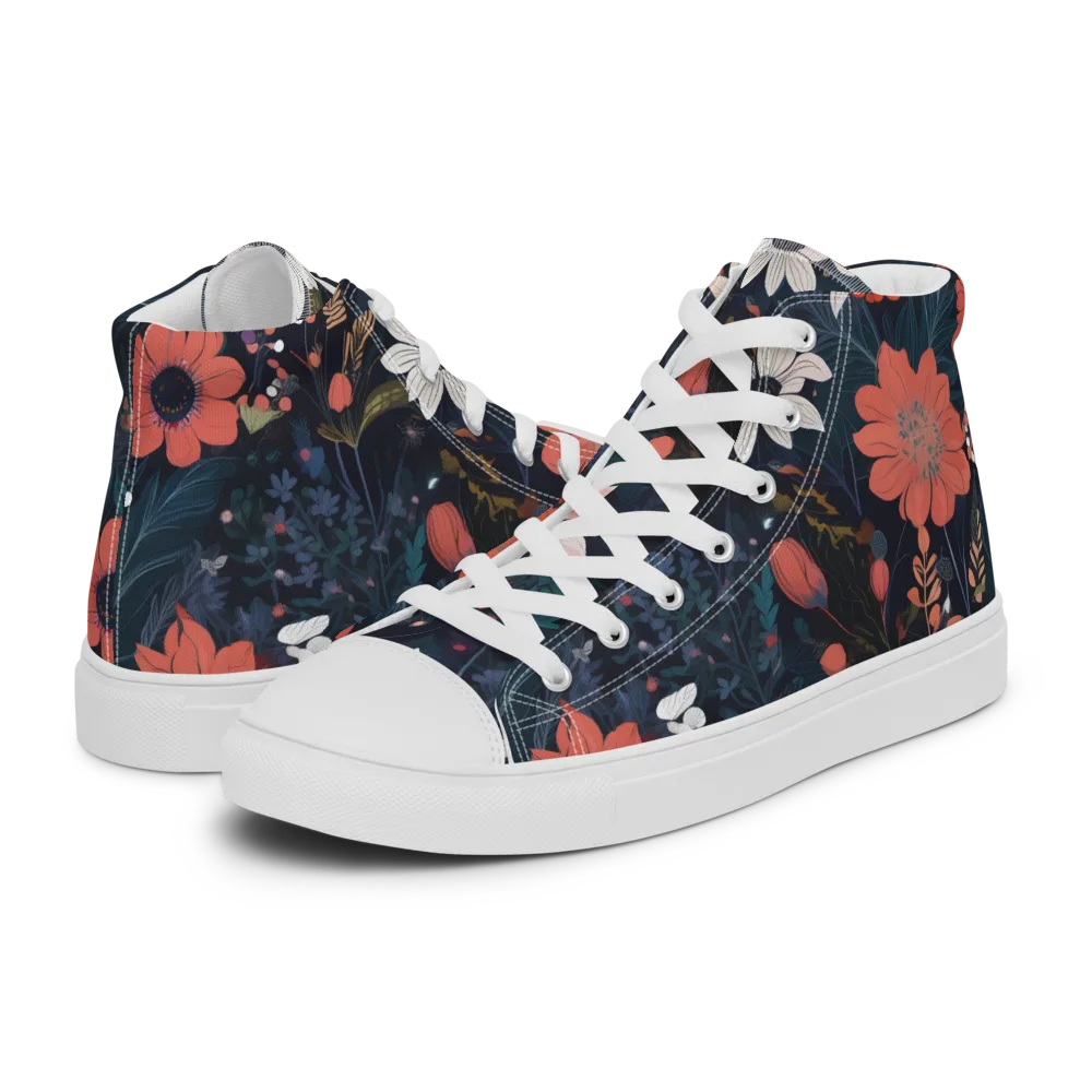 Coral Nocturne on Men's High Top Canvas Shoes — Left