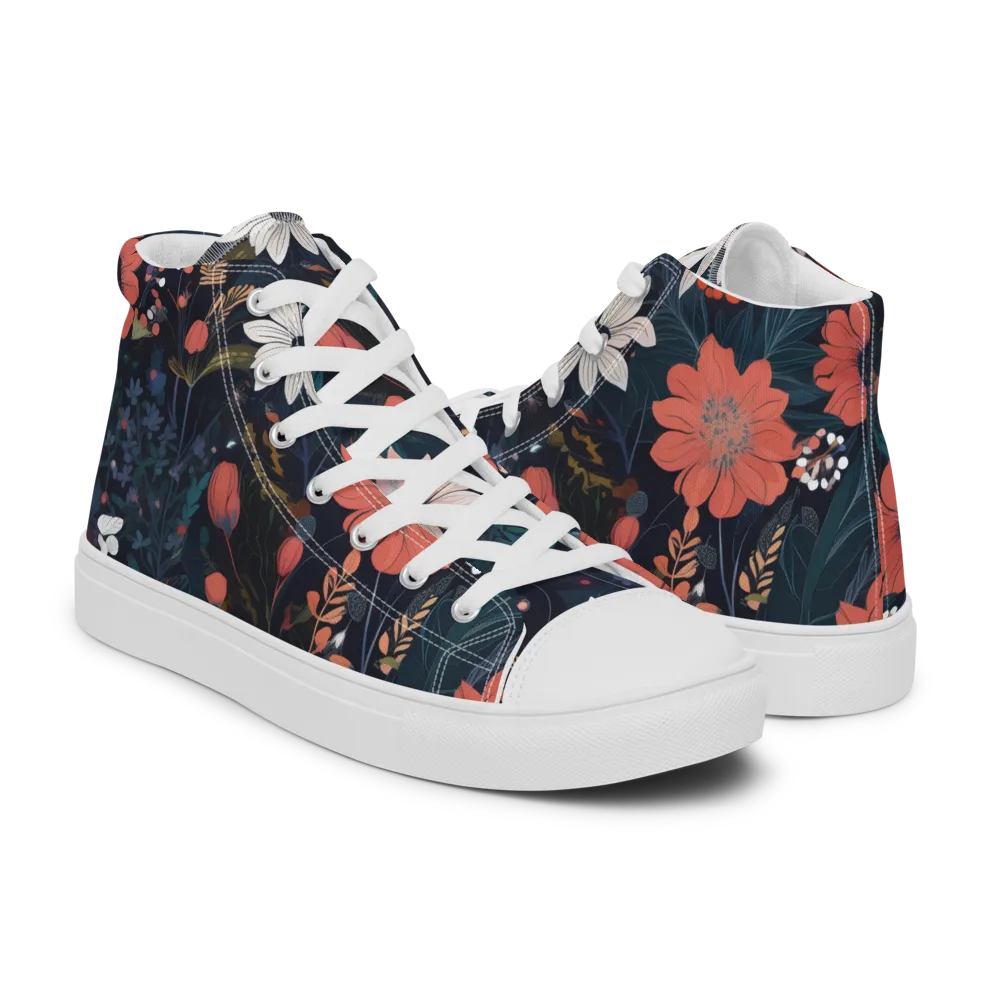 Coral Nocturne on Men's High Top Canvas Shoes — Right