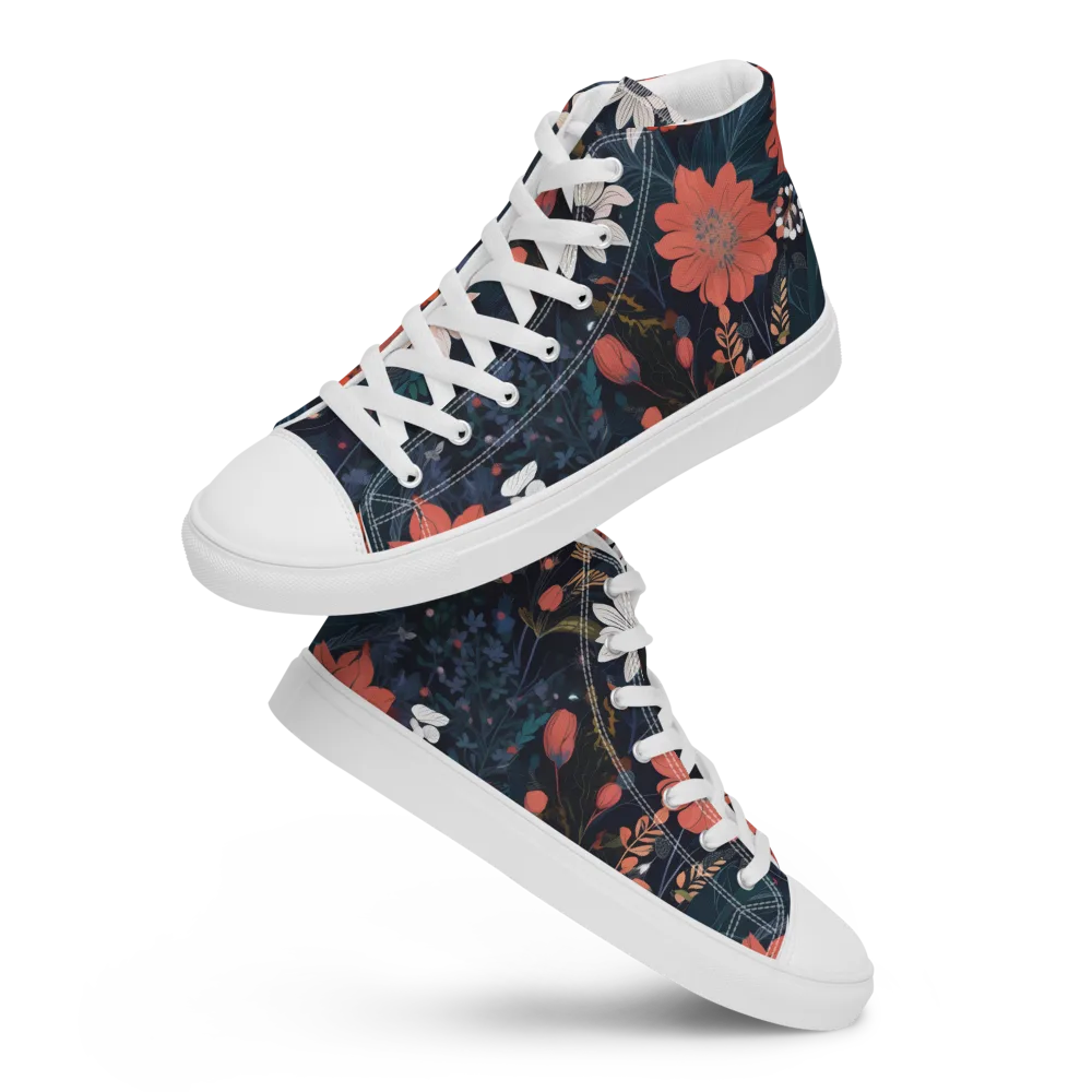 Coral Nocturne on Men's High Top Canvas Shoes — Front