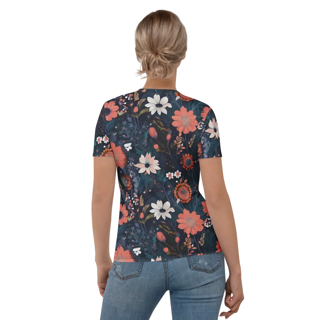 Coral Nocturne on Women's Crew Neck T-Shirt — Back