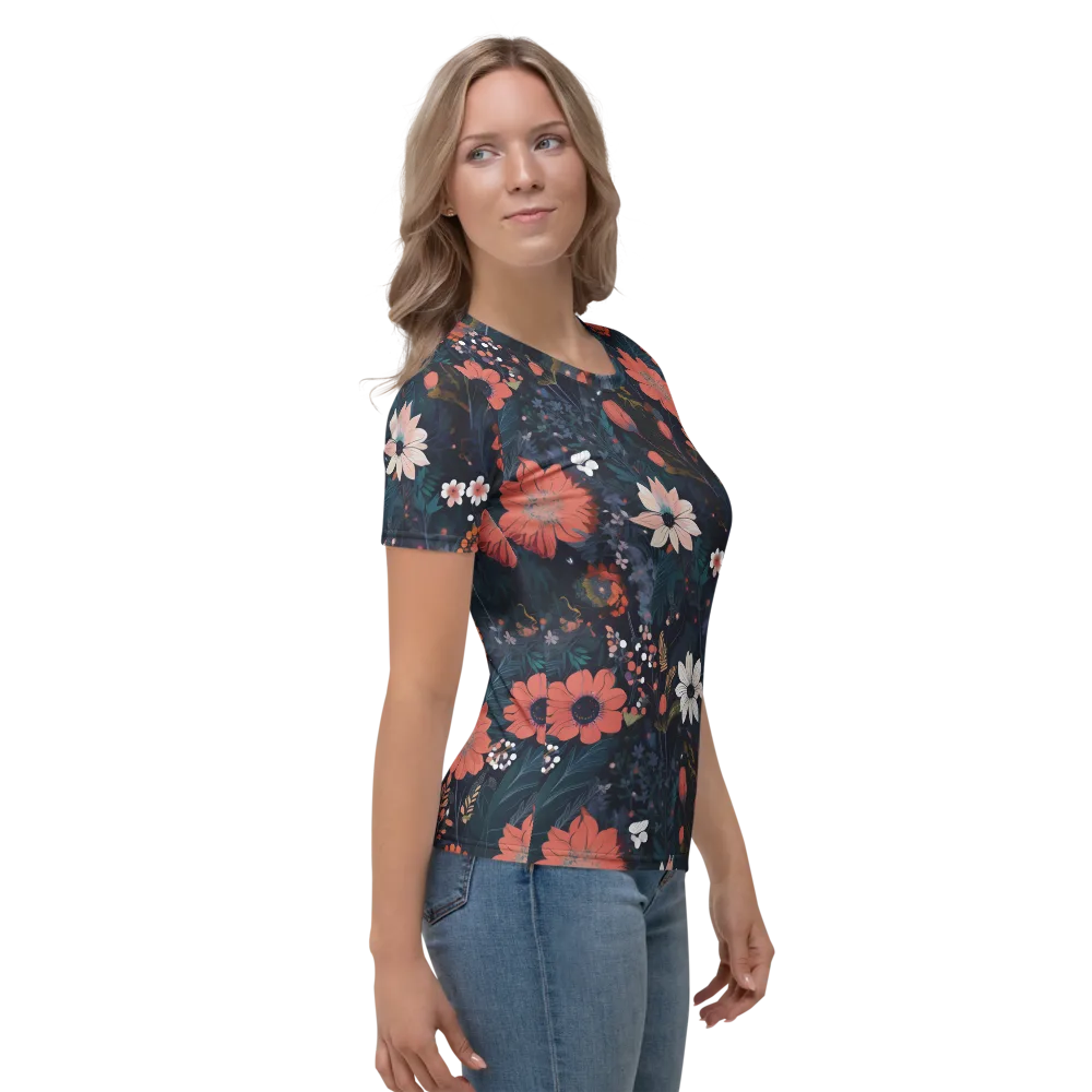 Coral Nocturne on Women's Crew Neck T-Shirt — Right