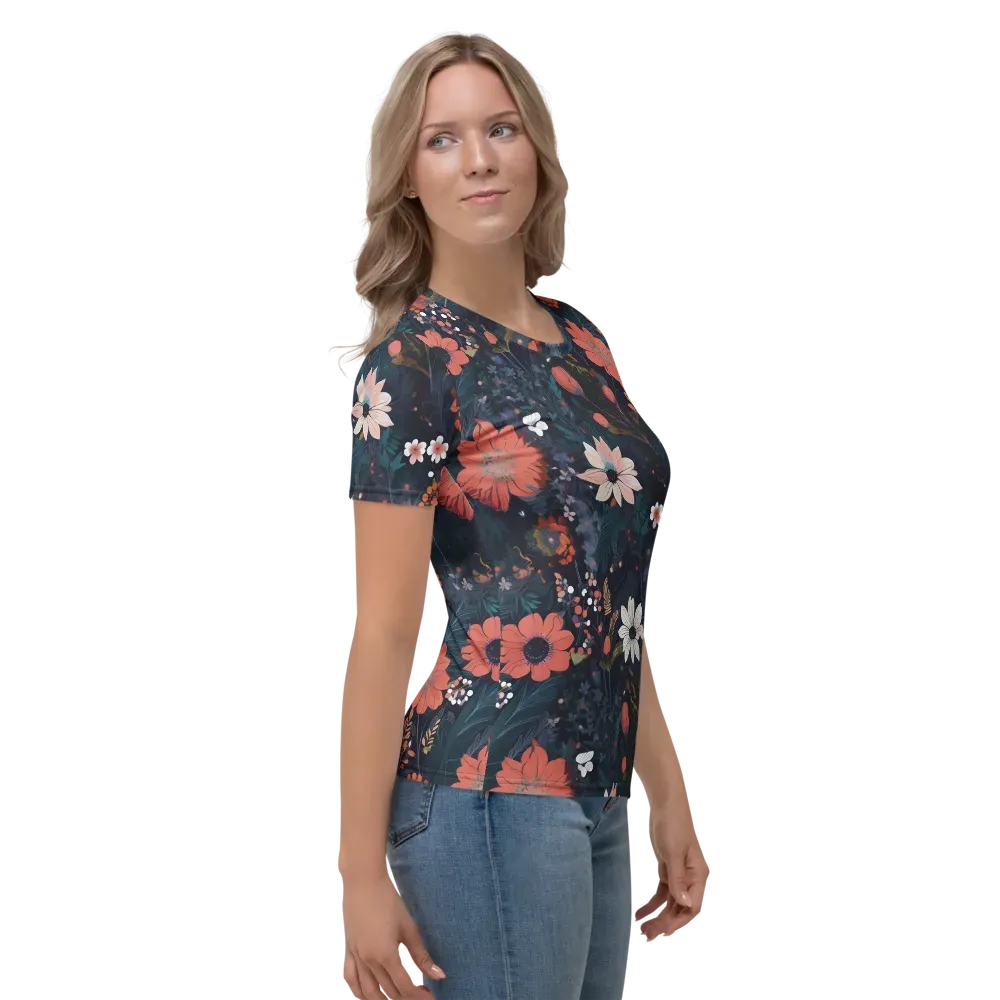 Coral Nocturne on Women's Crew Neck T-Shirt — Right