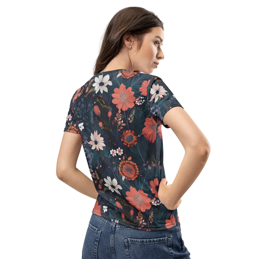 Coral Nocturne on Women's Crew Neck T-Shirt — Back