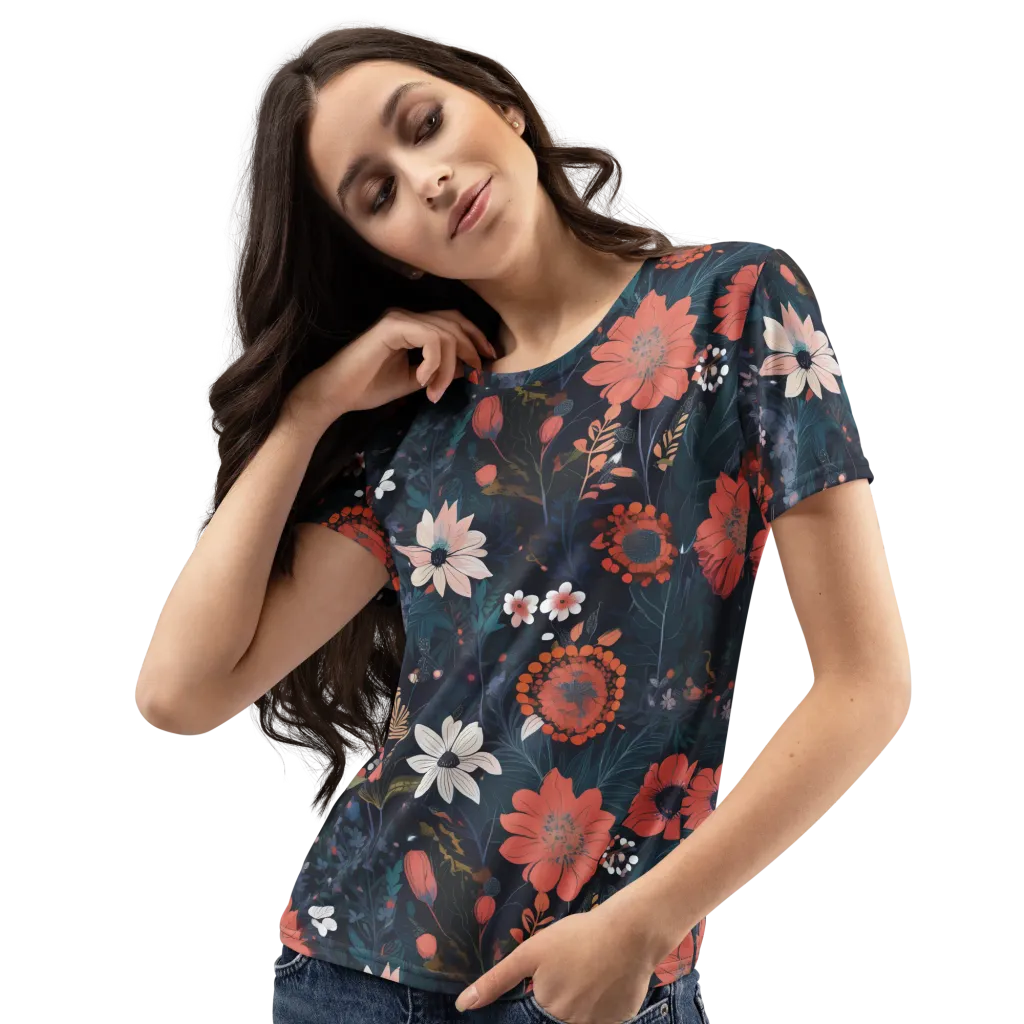 Coral Nocturne on Women's Crew Neck T-Shirt — Left Front
