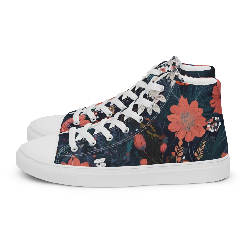 Coral Nocturne on Women's High Top Canvas Shoes — Left