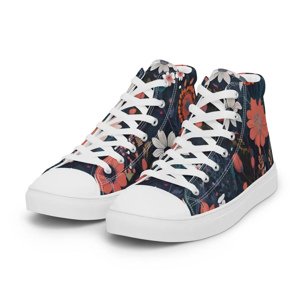 Coral Nocturne on Women's High Top Canvas Shoes — Left Front