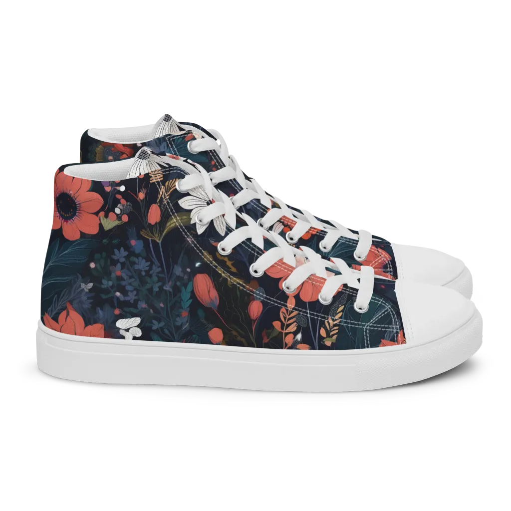 Coral Nocturne on Women's High Top Canvas Shoes — Right