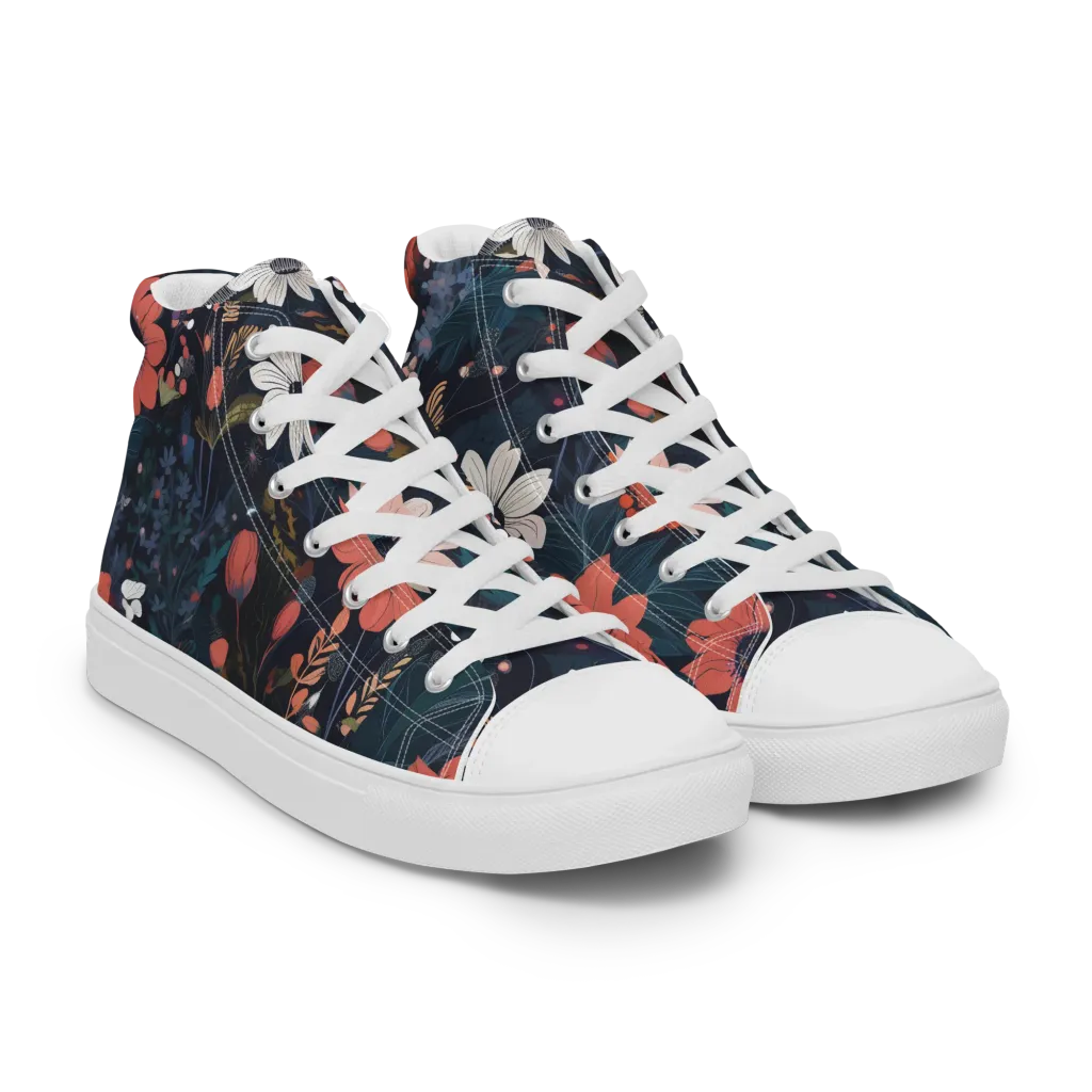 Coral Nocturne on Women's High Top Canvas Shoes — Right Front