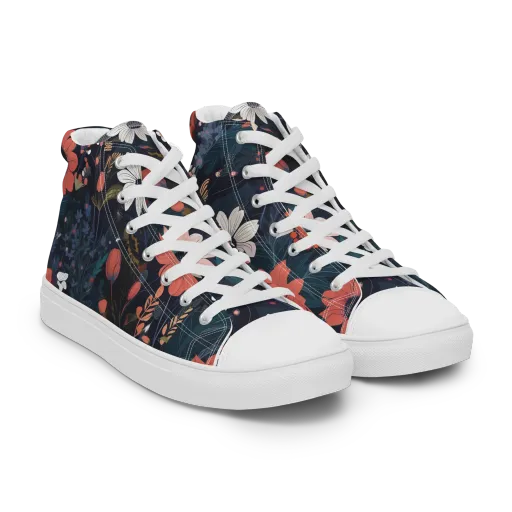 Coral Nocturne on a Women's High Top Canvas Shoes