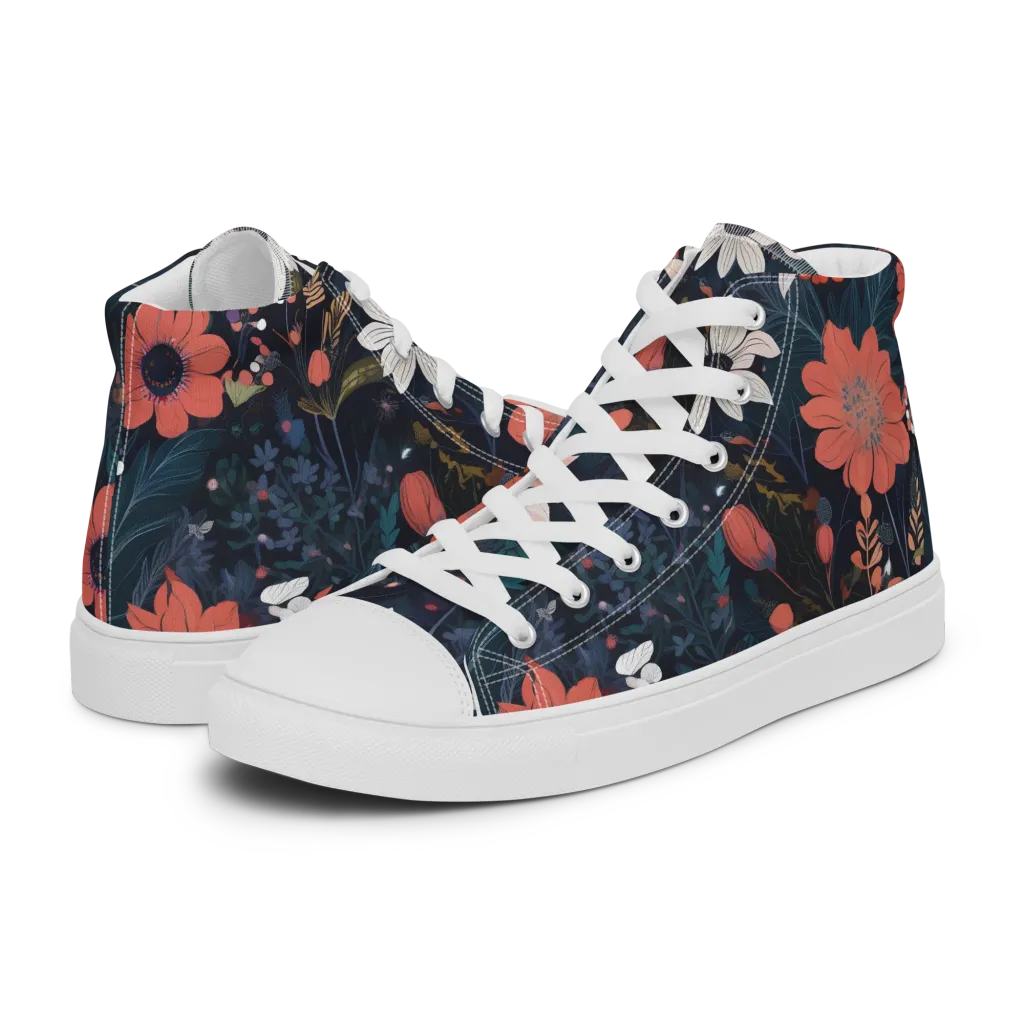 Coral Nocturne on Women's High Top Canvas Shoes — Left