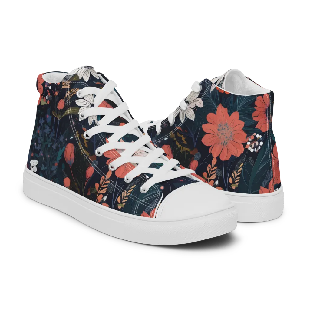 Coral Nocturne on Women's High Top Canvas Shoes — Right