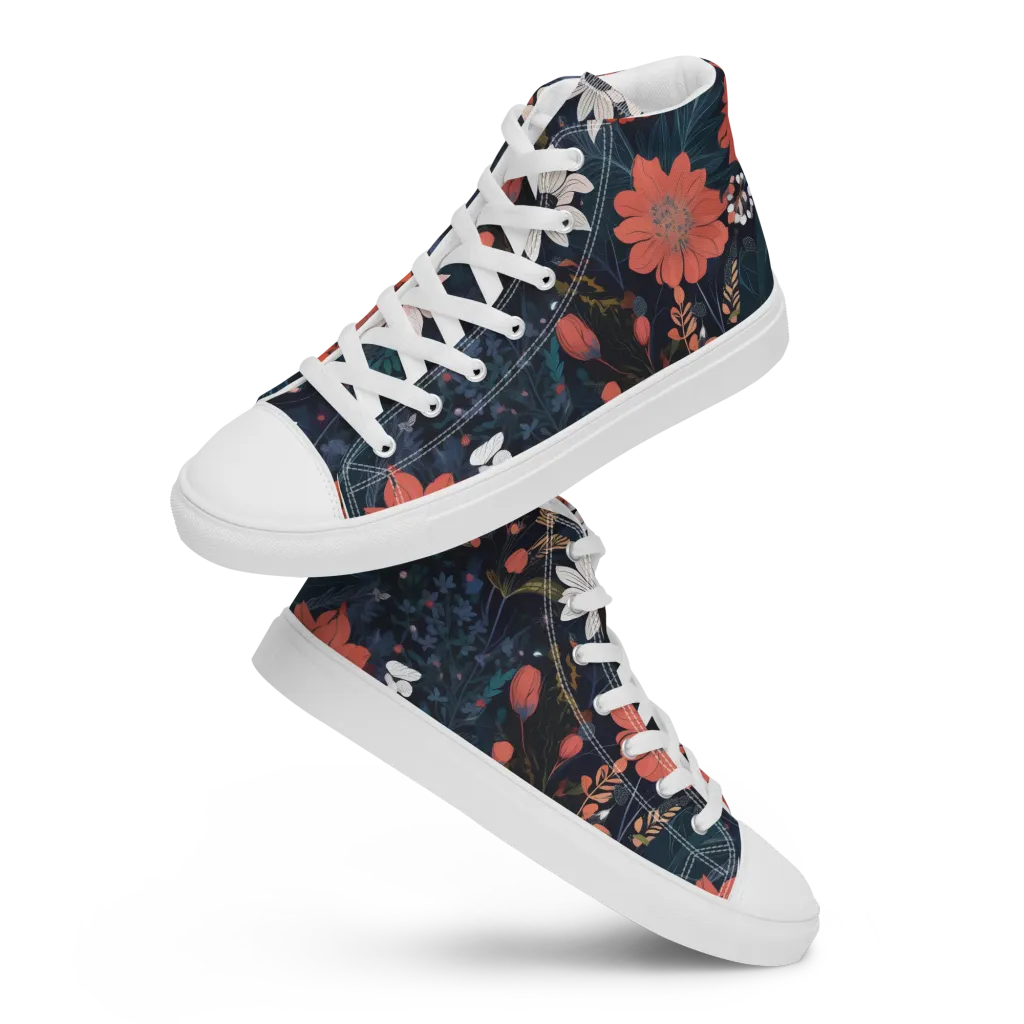 Coral Nocturne on Women's High Top Canvas Shoes — Front