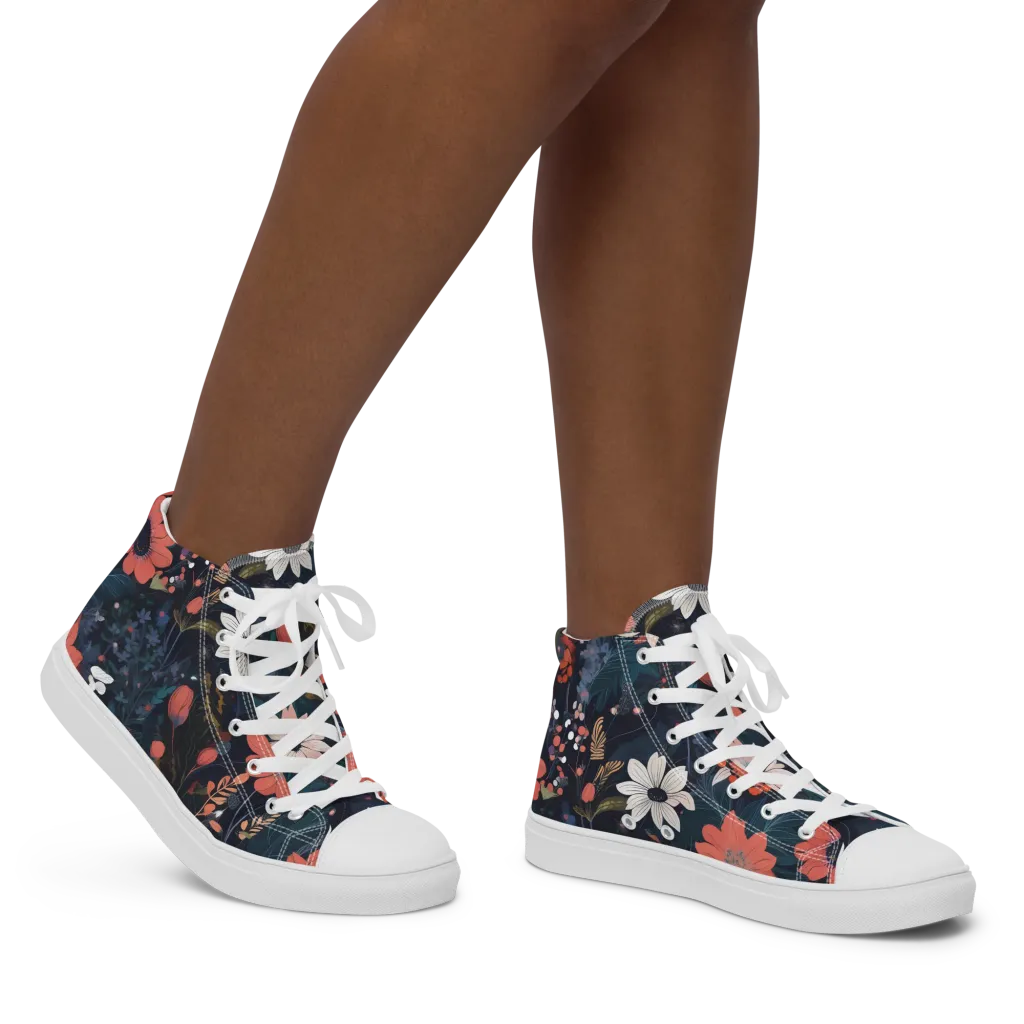 Coral Nocturne on Women's High Top Canvas Shoes — Right
