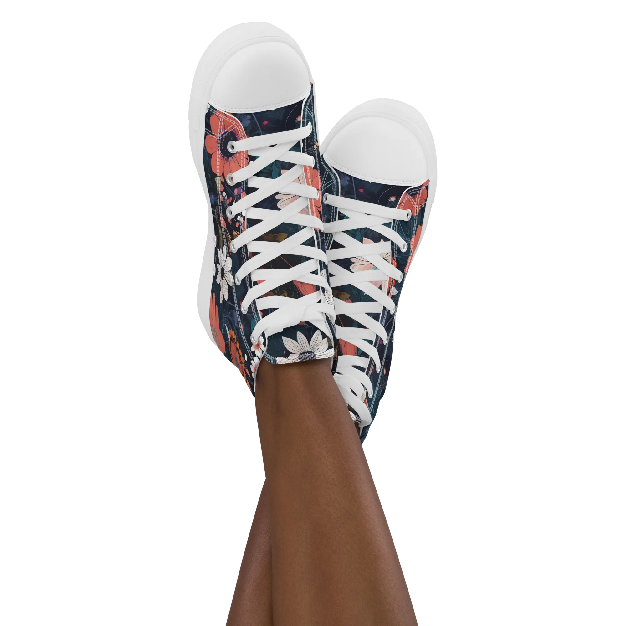 Coral Nocturne on Women's High Top Canvas Shoes — Front