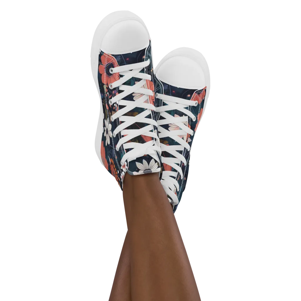 Coral Nocturne on Women's High Top Canvas Shoes — Front