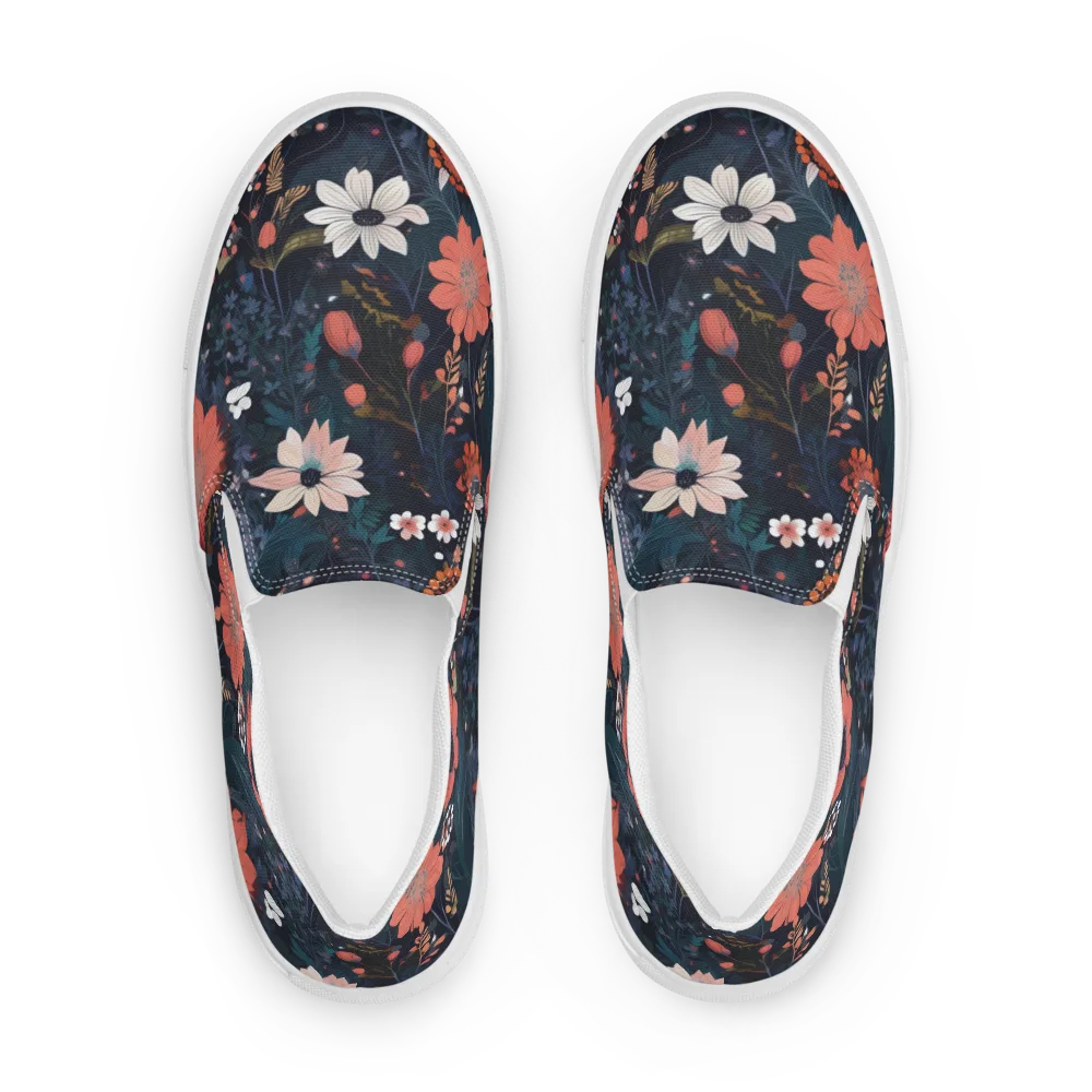Coral Nocturne on Men's Slip-On Canvas Shoes — Front