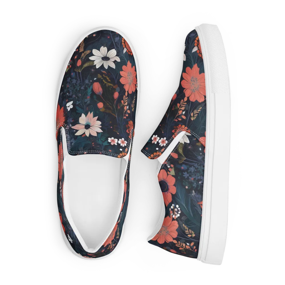 Coral Nocturne on Men's Slip-On Canvas Shoes — Front