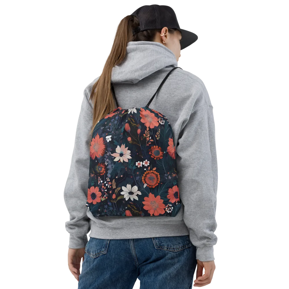 Coral Nocturne on Drawstring Bag — Front