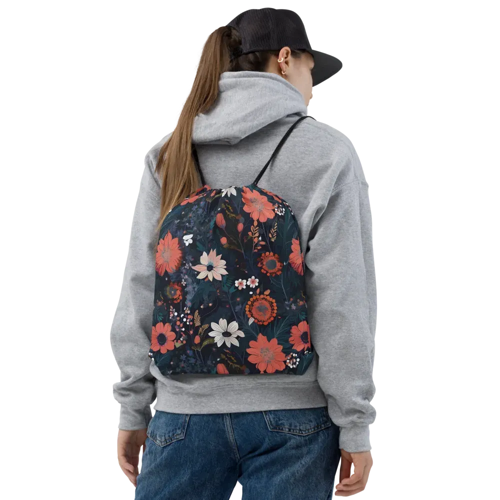 Coral Nocturne on Drawstring Bag — Front