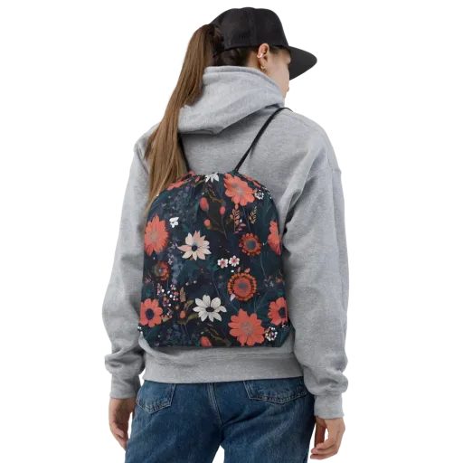 Coral Nocturne on a Drawstring Bag