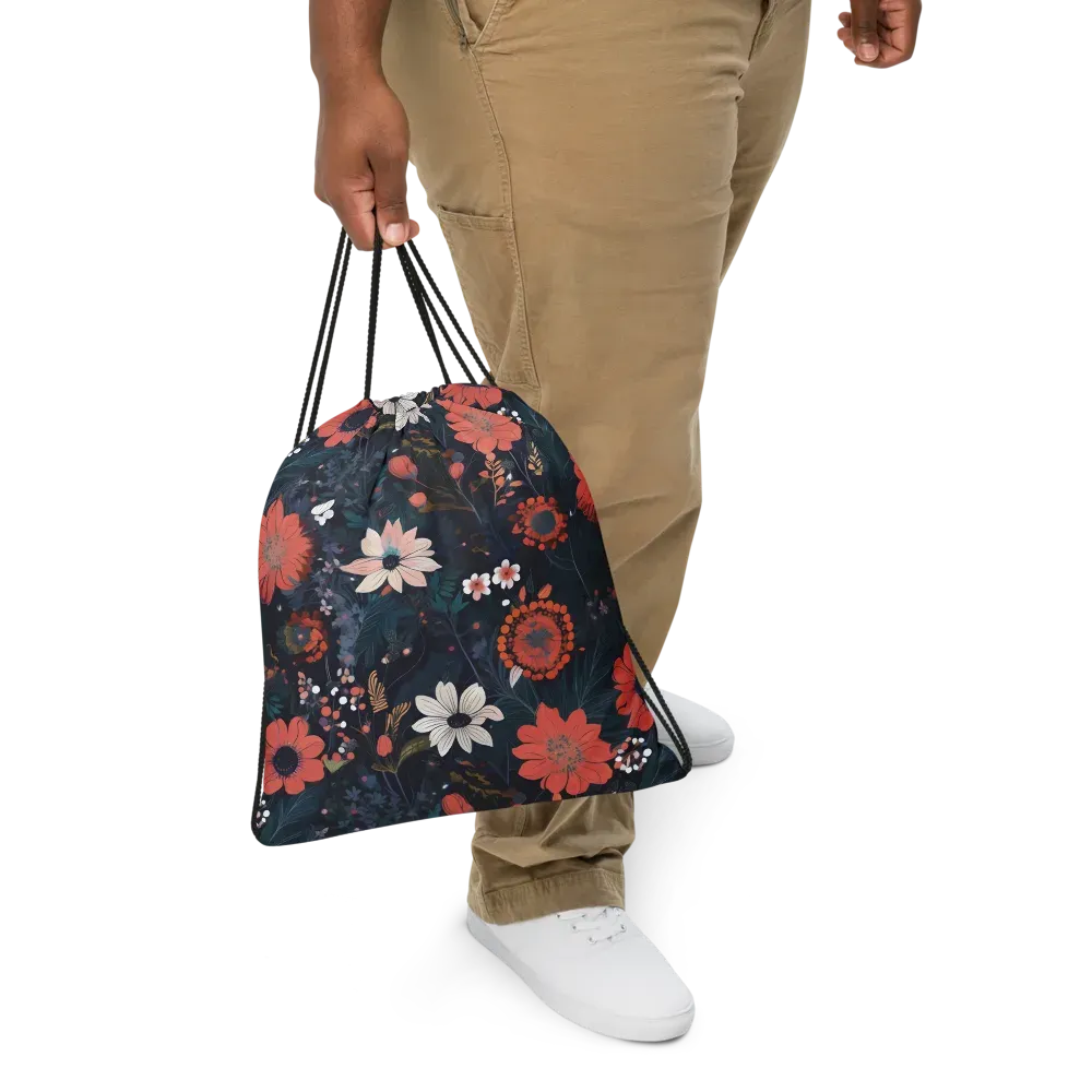 Coral Nocturne on Drawstring Bag — Front