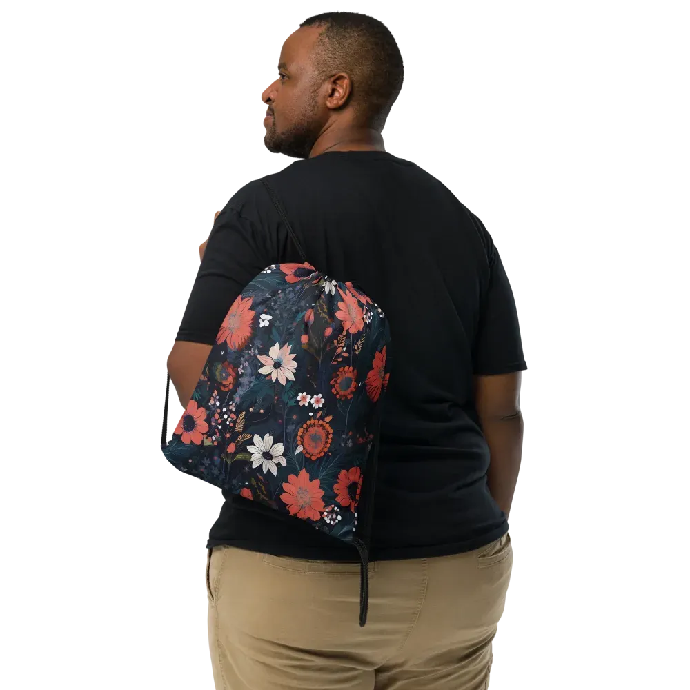 Coral Nocturne on Drawstring Bag — Front
