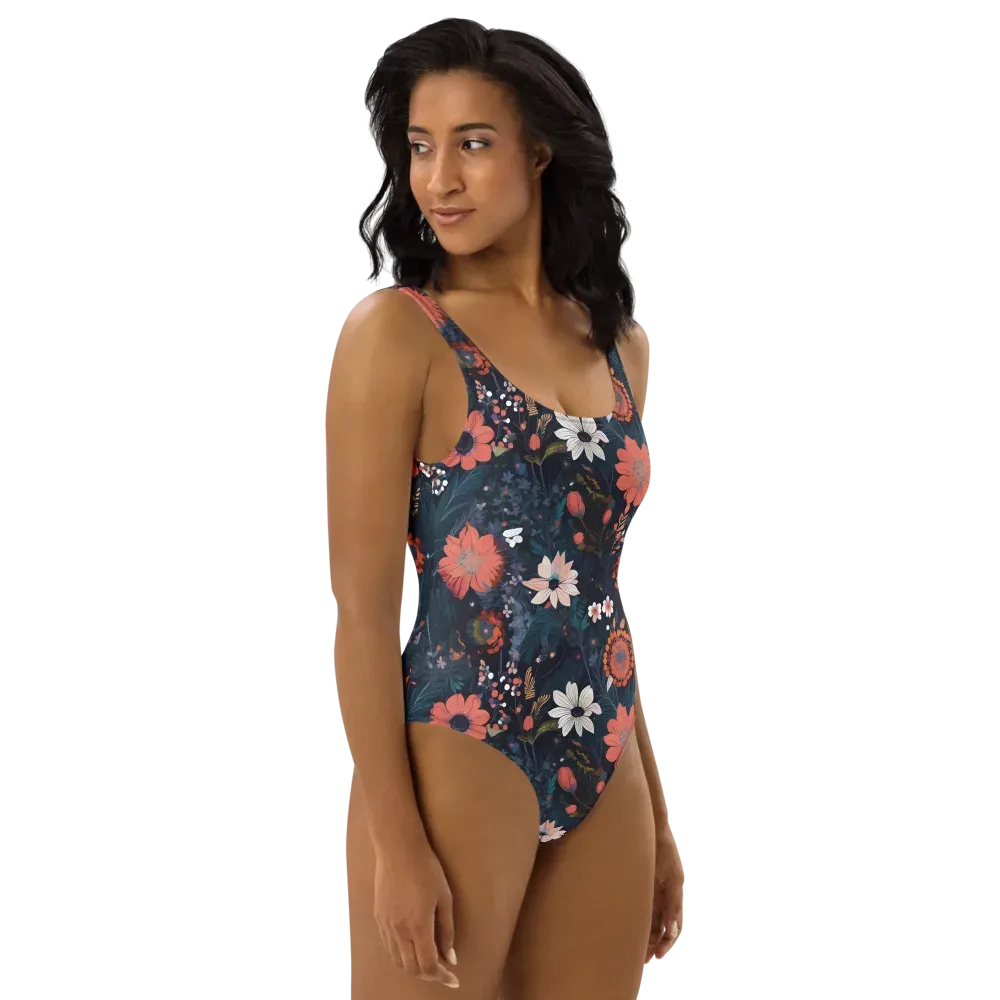 Coral Nocturne on One-Piece Swimsuit — Right