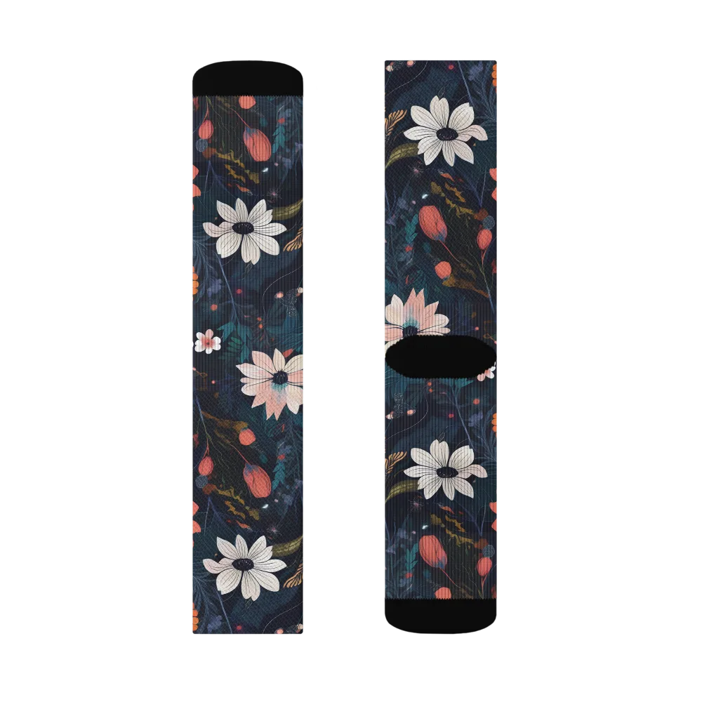 Coral Nocturne on Socks — Left Sock