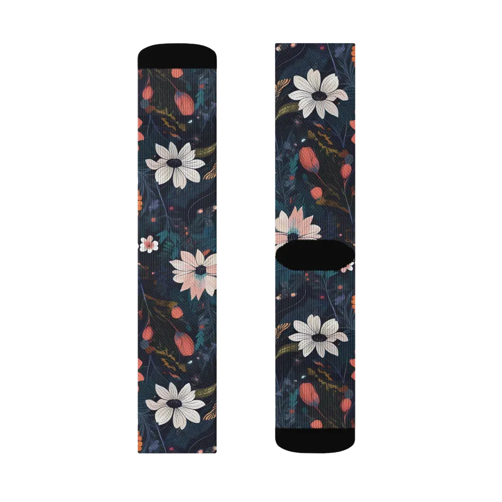Coral Nocturne on Socks — Right Sock
