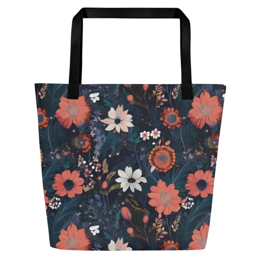 Coral Nocturne on a Large Tote Bag W/ Pocket