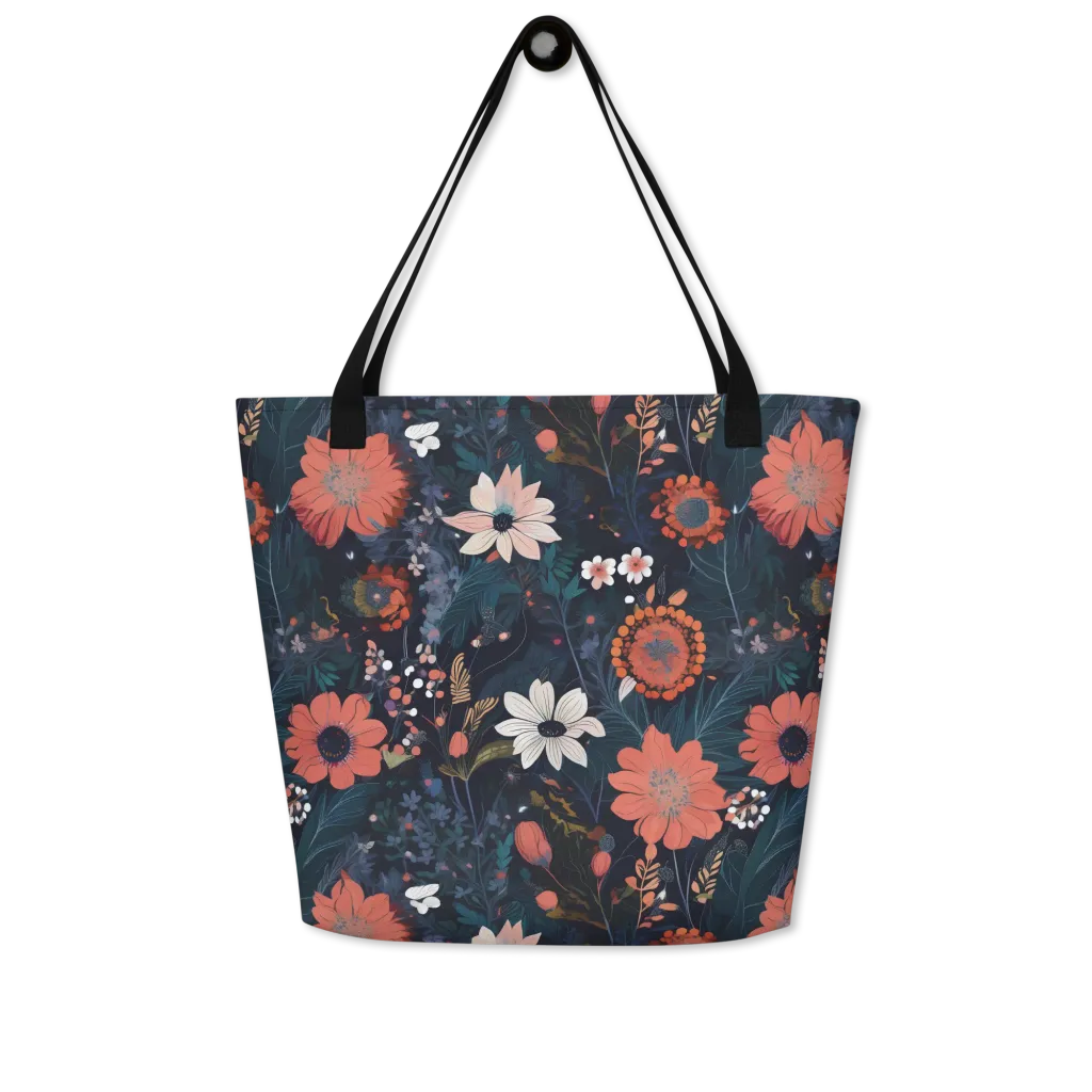 Coral Nocturne on Large Tote Bag W/ Pocket — Front