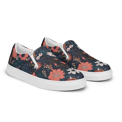 Coral Nocturne on a Women's Slip-On Canvas Shoes