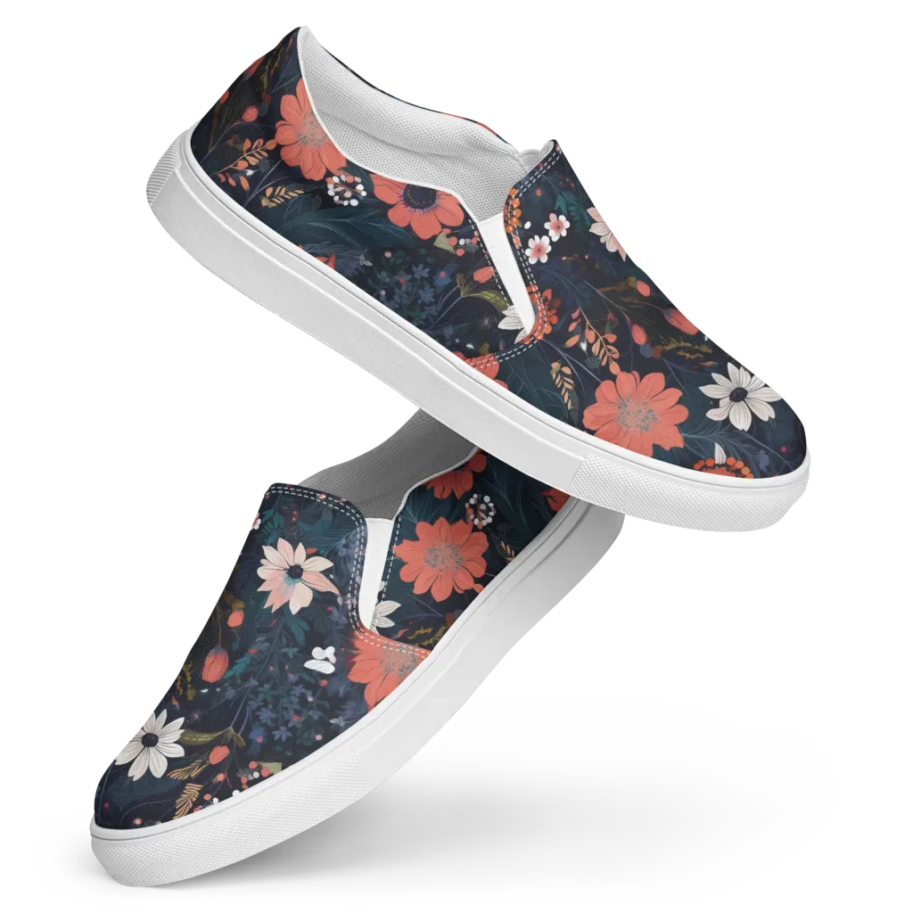 Coral Nocturne on Women's Slip-On Canvas Shoes — Front