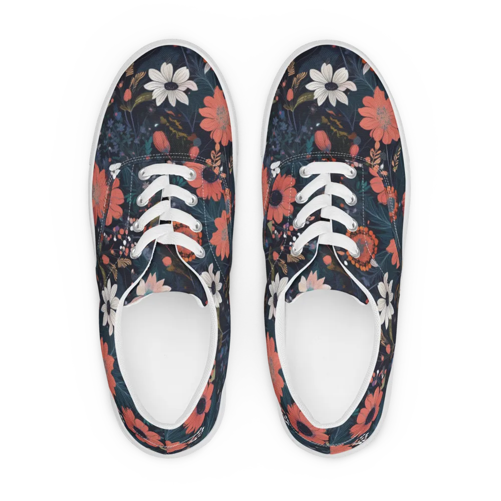 Coral Nocturne on Men's Lace-Up Canvas Shoes — Front