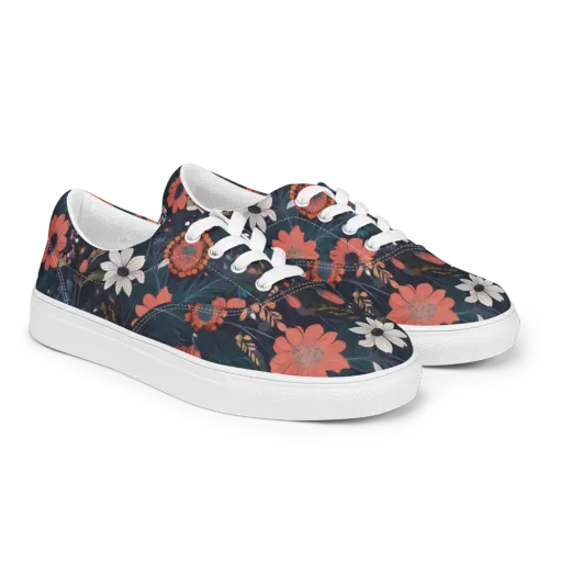 Coral Nocturne on a Men's Lace-Up Canvas Shoes