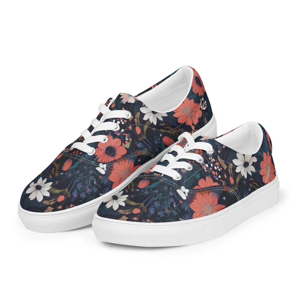 Coral Nocturne on Men's Lace-Up Canvas Shoes — Left Front