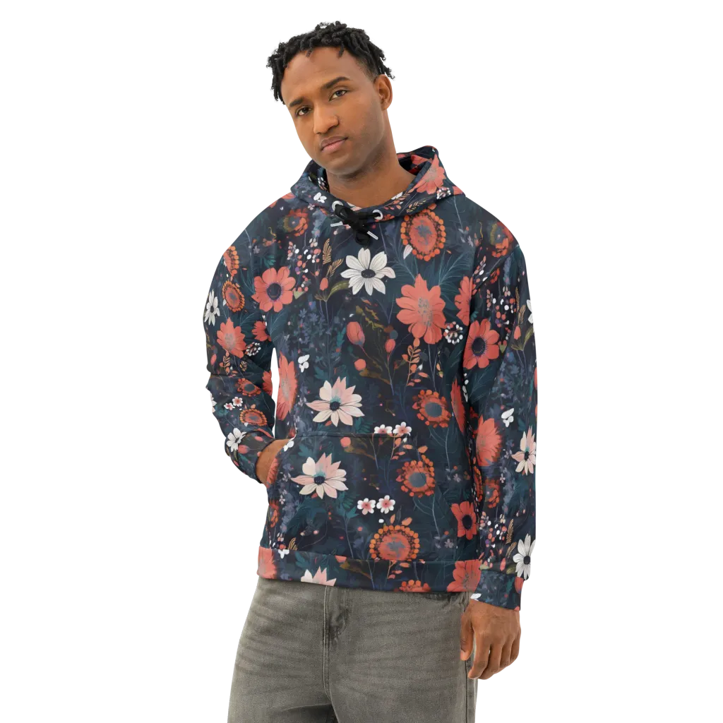 Coral Nocturne on Cotton Hoodie — Left Front