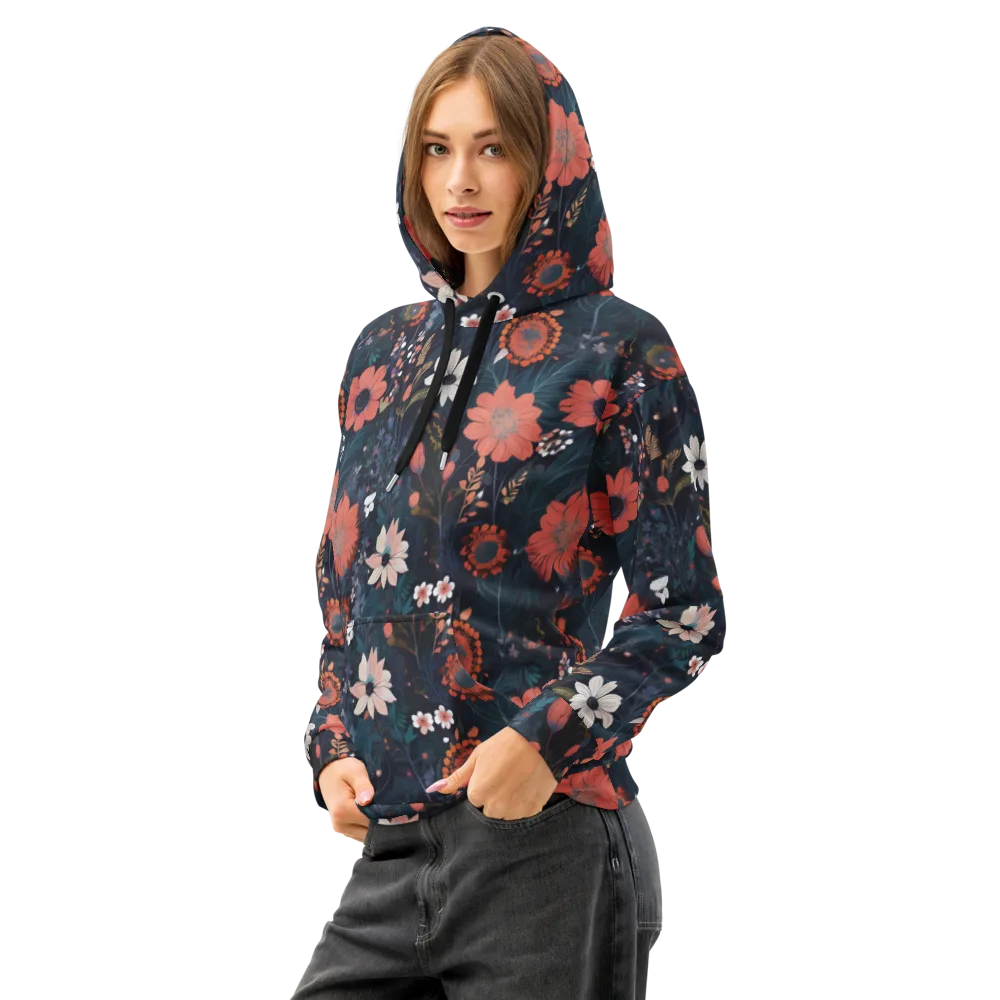 Coral Nocturne on Cotton Hoodie — Left Front