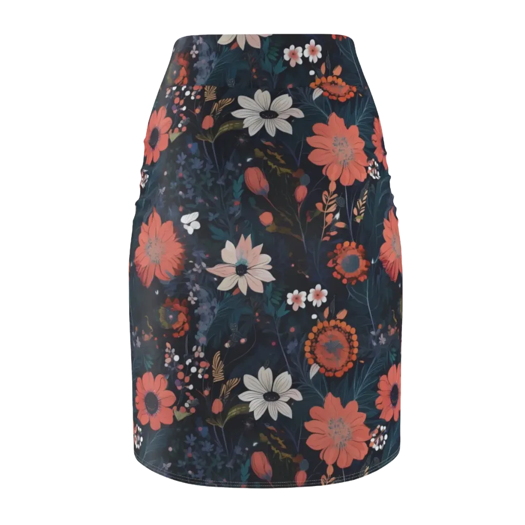 Coral Nocturne on Pencil Skirt — Back