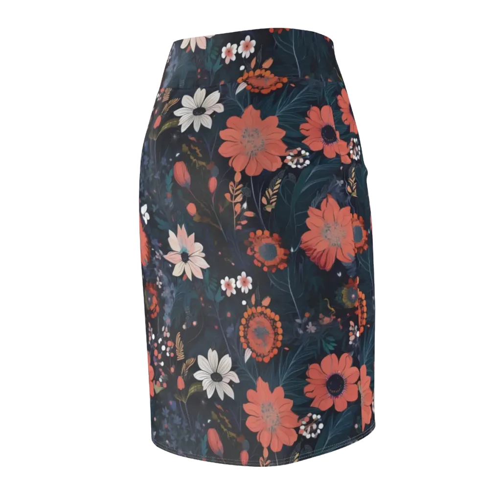 Coral Nocturne on Pencil Skirt — Back Side