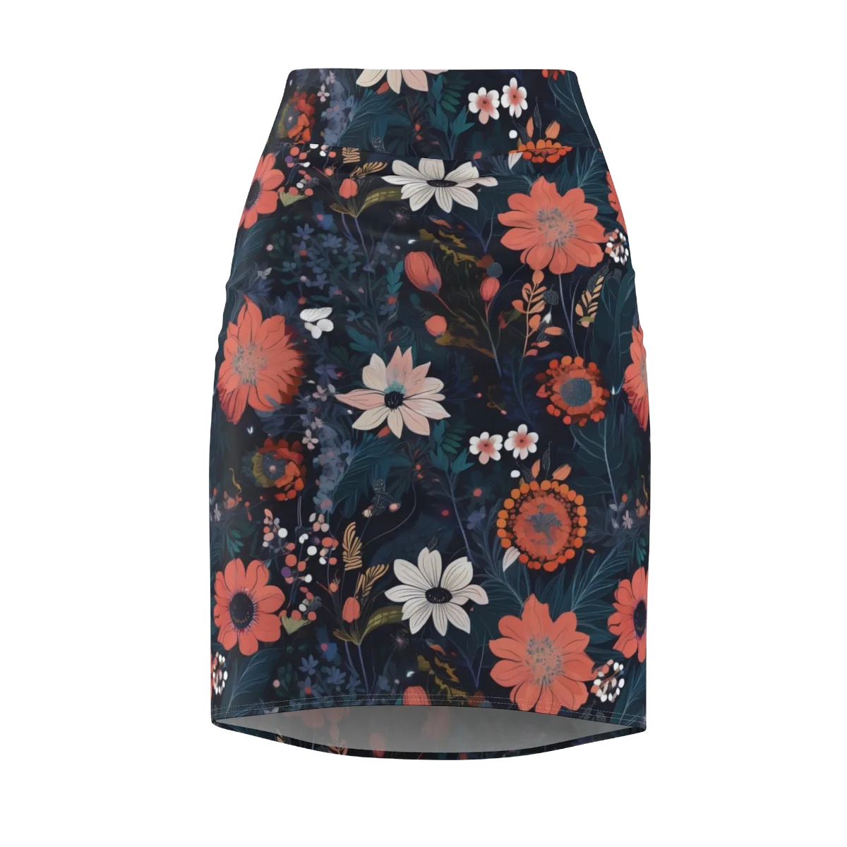 Coral Nocturne on Pencil Skirt — Front