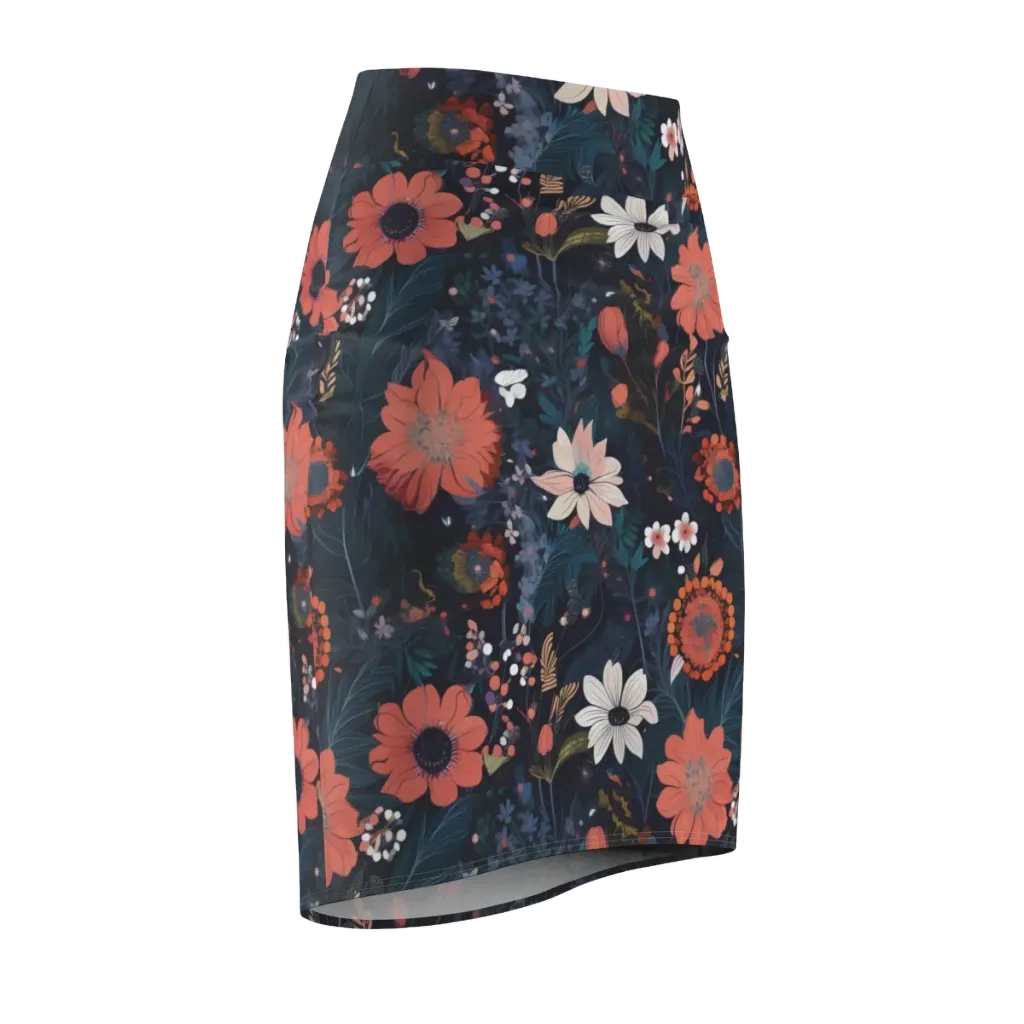 Coral Nocturne on Pencil Skirt — Front Side