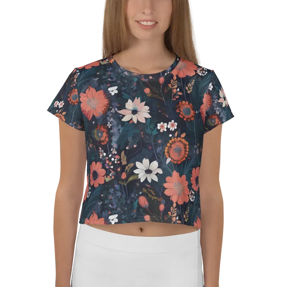 Coral Nocturne on Crop Tee — Front