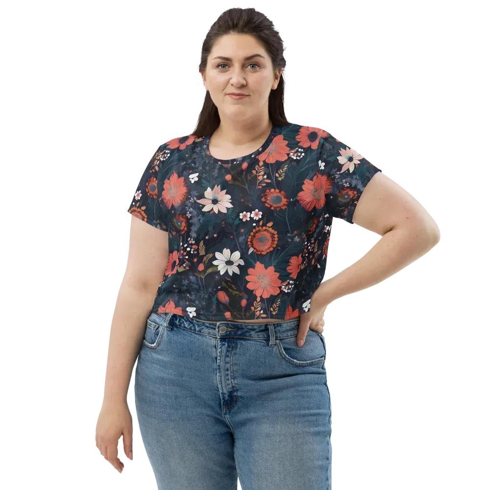 Coral Nocturne on Crop Tee — Front