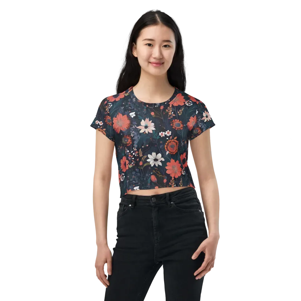 Coral Nocturne on Crop Tee — Front