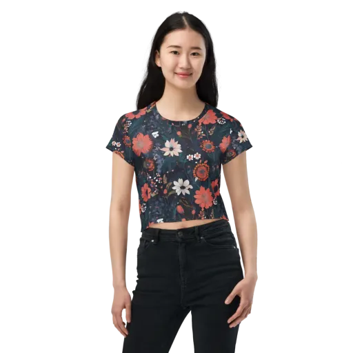 Coral Nocturne on a Crop Tee