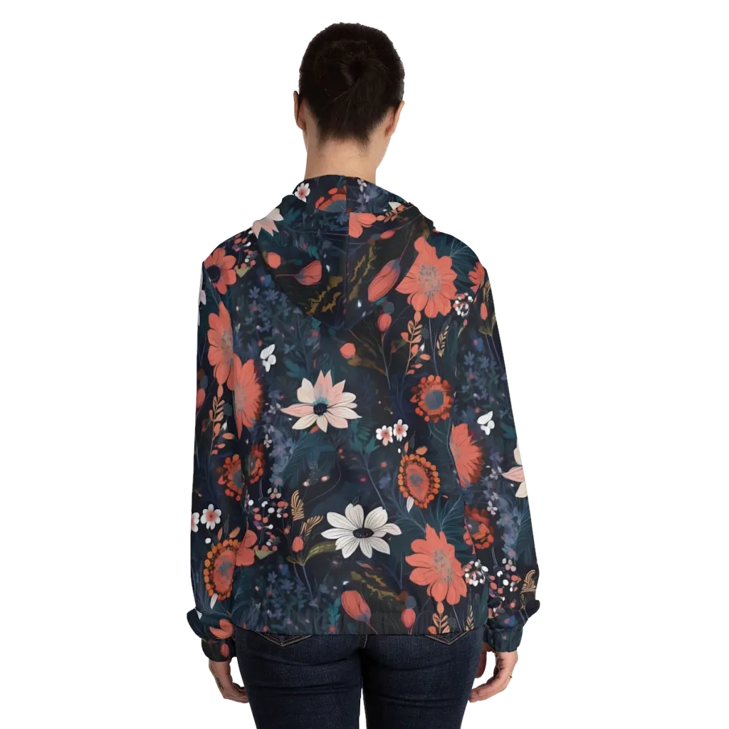 Coral Nocturne on Women's Full-Zip Hoodie — Back On Person