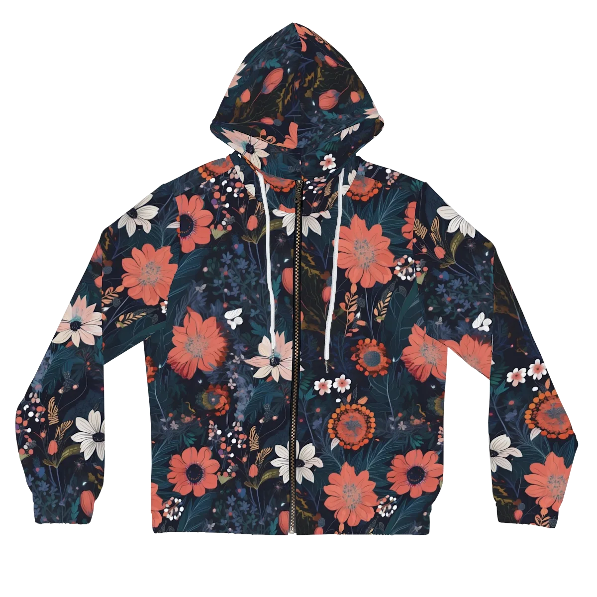 Coral Nocturne on Women's Full-Zip Hoodie — Front